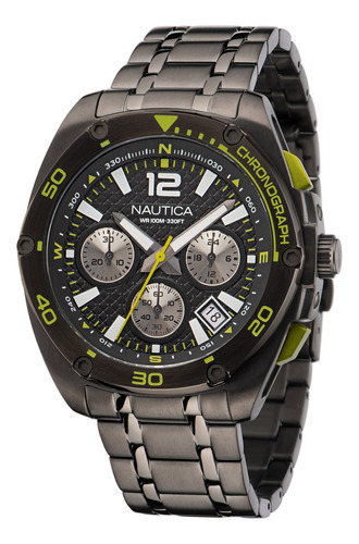 Reloj Nautica Tin Can Bay Chrono Modelo: Naptcf210 Color Del Fondo Negro Color De La Correa Negro