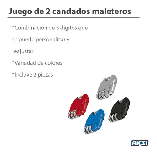 Imagen 2 de 2 de Candado Maletero 2 Pack Combinacion 3 Digitos Aksi 112801