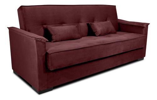 Sofá cama Daniela Veludo Matrix de madera maciza color vino para sala de estar