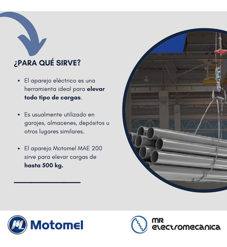 Malacate Aparejo Electrico Motomel 500 Kilos 220v - Altura: 6/12m - Mae200