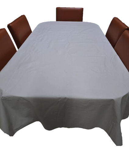 Mantel Mesa Rectangular 1.4x4m Impermeable Cuerina Afelpada Gris Perla