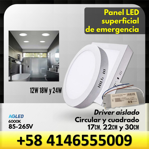 Panel Led Superf Circ Emerg 18w 6500k 85-265v 22cm