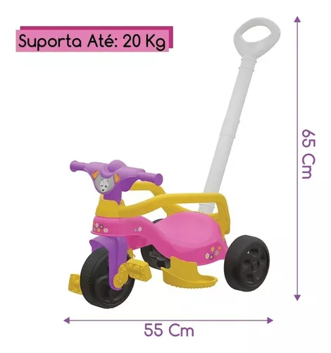 Triciclo Velotrol Infantil Bebe Motoca - Rosa + Empurrador na