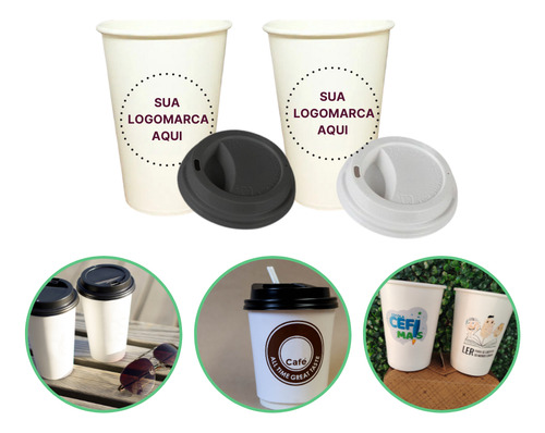 Copo Papel Personalizado Descartável Bio 180ml C/ Tampa 50un Cor Branco