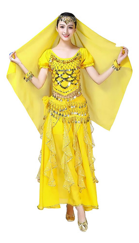 Roupa De Dança Do Ventre Amarela Odalisca Completa 7 Peças