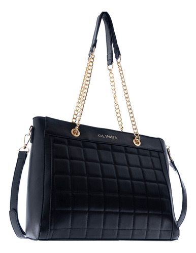 Bolsa Tote Olimba Grande Para Mujer Grande Con Cadena 52003 Negro Lisa Oro