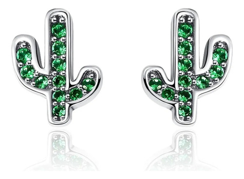 Aretes Planta Cactácea Cactus Circonia Verde Plata S925