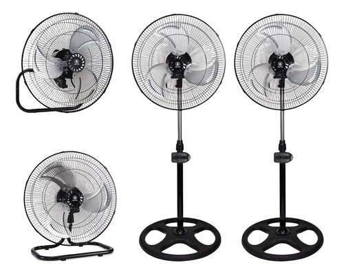 2pz Ventilador Metalico Kit 3en1 De Pie Pared Piso Pedestal 50 Cm 60hz Negro Plata Metal 3