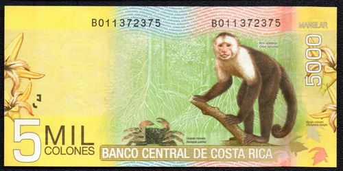 Billete Costa Rica 5 Mil Colones Año 2012