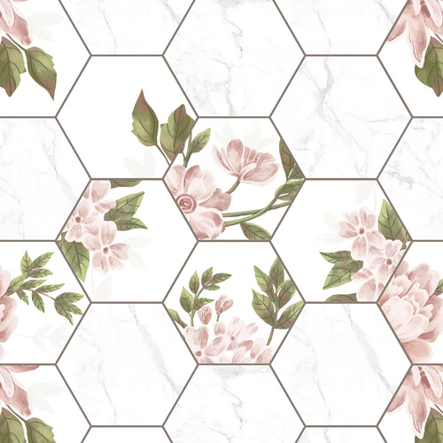 Fiula Papel Tapiz Hexagonal Y Floral Para Despegar Y Pegar, 