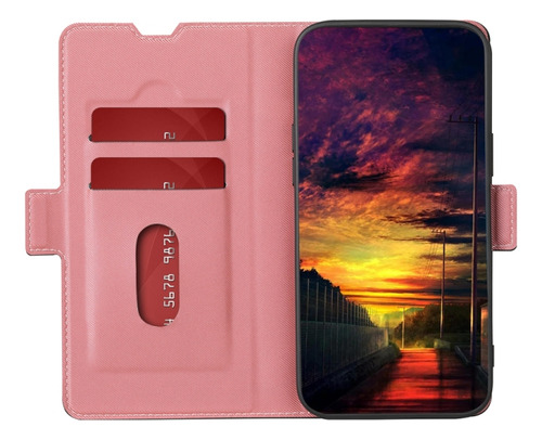 Funda De Piel Con Textura De Sarga Rosa Para Tcl 40r 5g