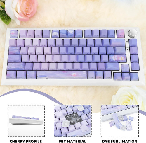 Pbt - Juego De Teclas Impresas En Color Morado Degradado Con