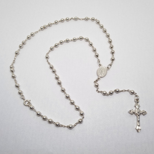 Imagen 5 de 8 de Cadena Rosario Plata Bolitas 3mm X 45 Cm