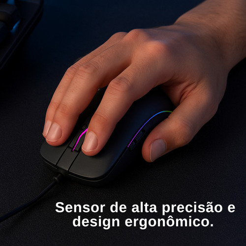 Mouse Gamer Para Jogo 4800 Dpi Óptico Chroma Com Luzes Led Rgb 7 Botões Preto Digital Informática
