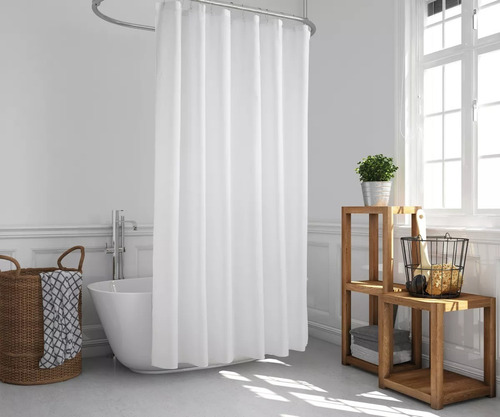 Cortina De Baño Tela Lino Jackard C/ Ganchos Rolller Color Blanco