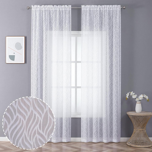 Cortinas Traslúcidas Blancas De 240 Cm Con Textura Jacquard