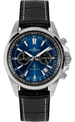 Reloj Jacques Lemans 1-2117s Color De La Correa Negro Color Del Bisel Acero Color Del Fondo Azul