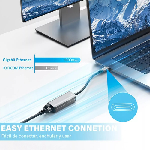Adaptador Rj45 Para Red Ethernet Lan Usb C 3.1 A 1000mbps