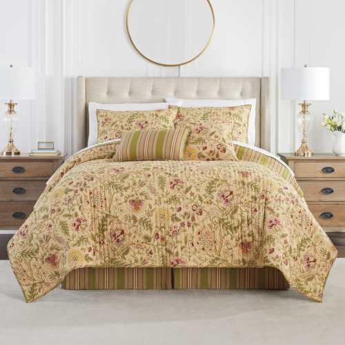 Colcha Reversible 4 Piezas Diseño Floral Matrimonial Queen