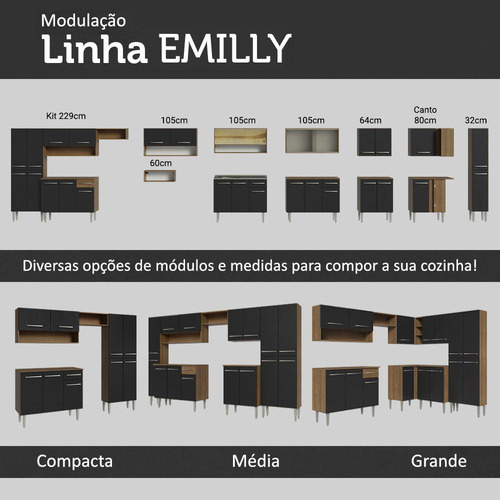 Cozinha Compacta Madesa Emilly Silver Balcão E Paneleiro Rp Cor Rustic/Preto