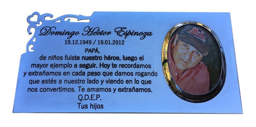 Imagen 2 de 5 de Placa Recordatoria 25x12cm Para Fallecido Con Foto 6x9.