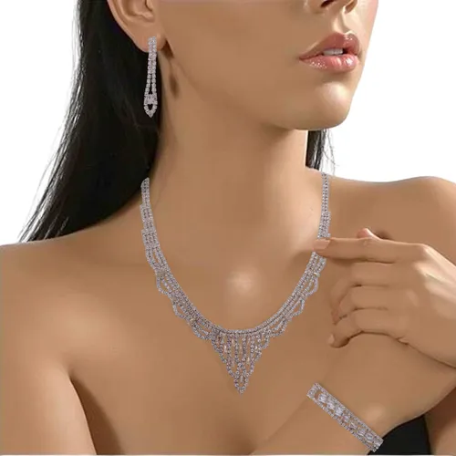 comprar Conjunto Bijuteria Feminino Colar Pulseira Brincos Festa