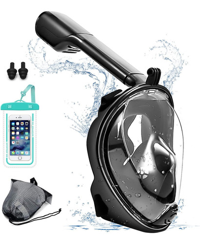 Viess Máscara De Snorkel Con Bolsa Impermeable, De Cara Completa Con Soporte Para Cámara, De Vista Panorámica De 180°, Antivaho Y Antifugas, Gafas Y Máscaras De Buceo Adultos,negro, S/m