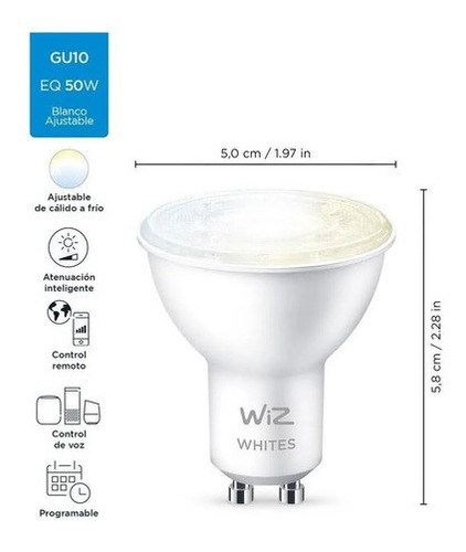 Imagen 3 de 7 de Foco Inteligente Led Wifi Wiz Cálido/frío 4.9w Gu10 X2 Uds