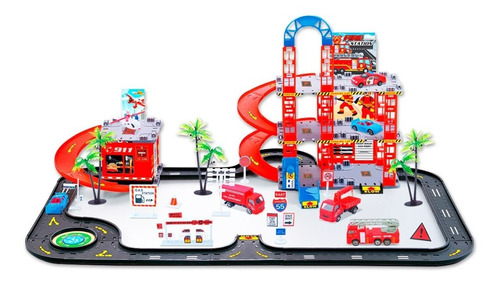 Hot Pista Auto Posto Bombeiro Carros Plataforma Helicóptero
