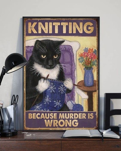 Qkiods Letrero Metal Texto Ingl  Knitting Because Murder Is