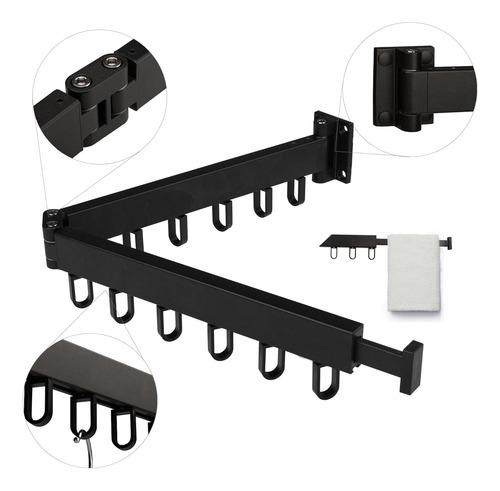 Tender Para Ropa Extensible Retráctil De Pared Aluminio Negro