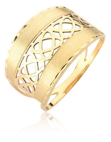 Anel Escovado Chapa Laços Ouro Puro 18k Gm345