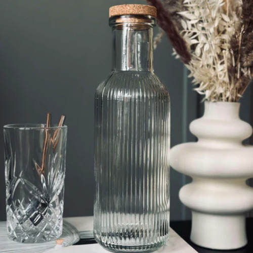 Botella Desing Vidrio 1l Tapa De Corcho Cocina Agua