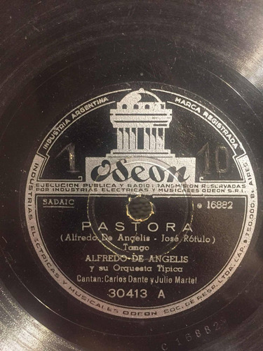 Disco De Pasta 78 Rpm Alfredo De Angelis Odeon 30413