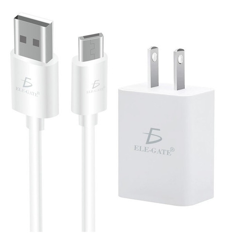 Cargador Portatil Con Cable Micro Usb V8 Usb 5v 2a Color Blanco Ele-Gate