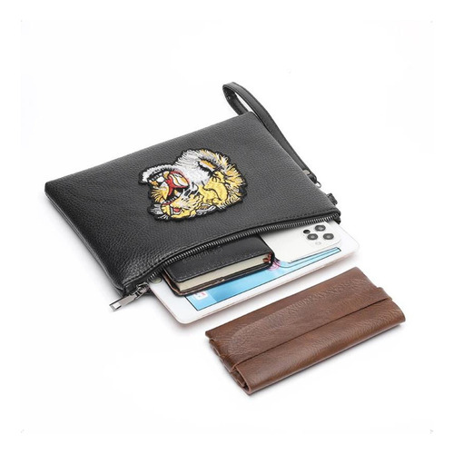 Bolso De Mano Luxury Diamond Parma Clutch Porta Documentos Negro Con Correa De Muñeca Marroquinería Hombre Estilo Italiano Herrajes Níquel Ideal Viajes Trabajo Salidas Cuero Pu Y Bordados Calidad