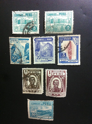 8 Timbres Postales De Perú Estampillas Antiguas Colección