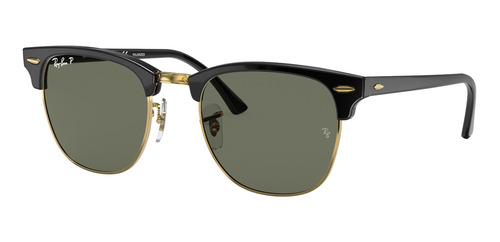 Anteojos de sol polarizados Ray-Ban Clubmaster Classic Standard con marco de acetato color polished black, lente green de cristal clásica, varilla polished black de acetato - RB3016