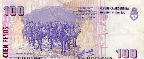 Billete Argentino De 100 Pesos                   Mal Cortado