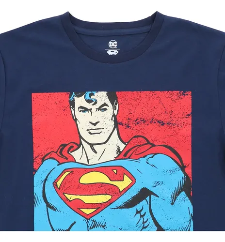 Polera Niño Superman Cuadro Azul Dc Comics