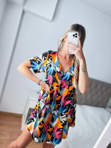 Vestido Camisero De Fibrana Estampado Para Mujer