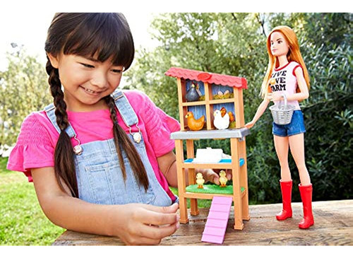 Muñeca Barbie Granjera De Pollo, Pelirroja Y Juego Con Galli