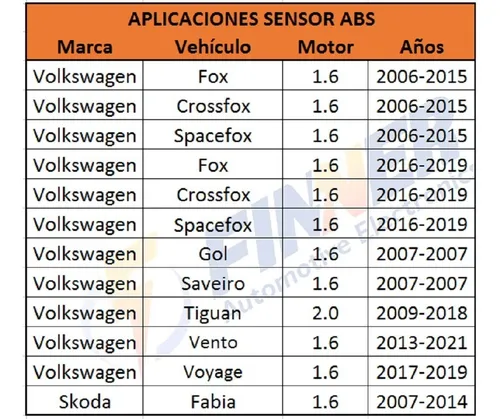 Sensor Abs Chevrole Fox Crossfox Spacefox Gol Saveiro Voyage