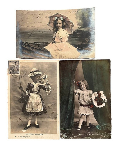 Antiguo Lote De 3 Postales  Infantiles -  Francia - 1908