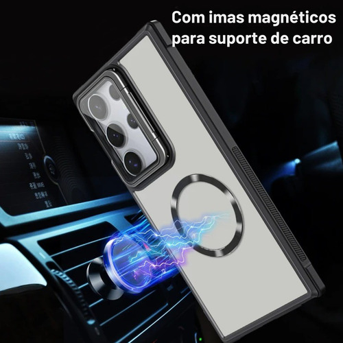 Capinha Para Samsung S Com Pelicula E Suporte Na Camera Cinza-escuro S24 Plus