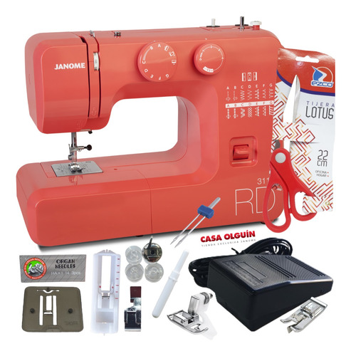 Janome 3112 Red + Pie De Falso Overlock  La Más Vendida!!!  