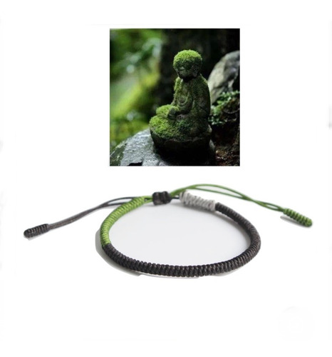 Pulsera Tibetana, Hecha A Mano, Verde-negro, Zen Diámetro 18 Cm Largo 18 Cm