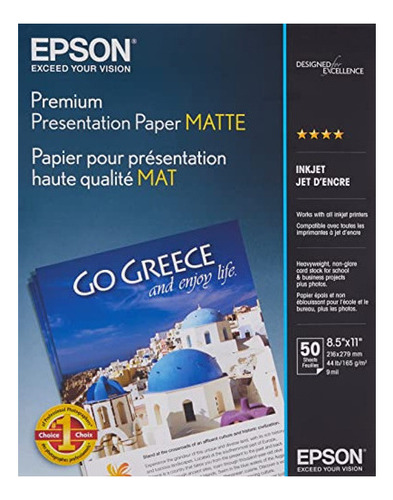 Papel Mate Epson Heavyweight 8,5x11, 50 Hojas (s041257),