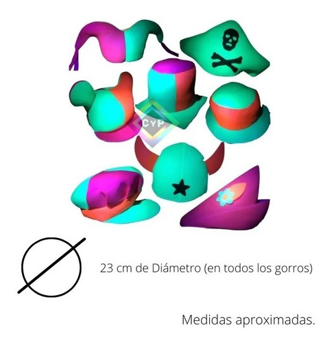 Imagen 6 de 10 de Gorro Carioca Fluor X 10 Sombrero Tela Gorra Cotillon