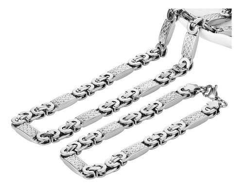 Conjunto De Pulsera Y Collar De Cadena Bizantina Gruesa De